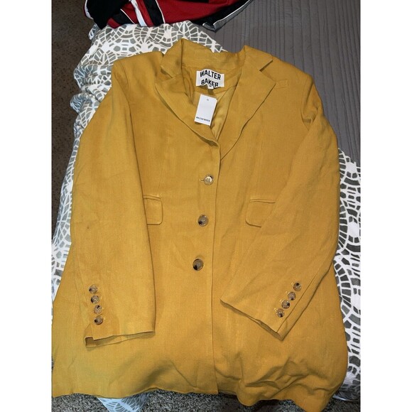 Walter Baker Jacket Womens M Kira Linen Oversized Long Blazer Yellow Preppy New - Picture 13 of 13